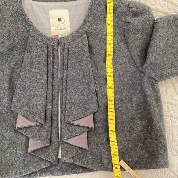 Anthropologie Elevenses Grey Wool Bolero Short Pleated Capelet Jacket Sz 2 - Picture 7 of 11